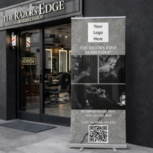 Modern Sleek Black and Grey Barbershop Photo Retractable Banner