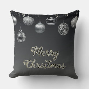 Modern Sleek Black and Silver 20" x 20" Large Cushion