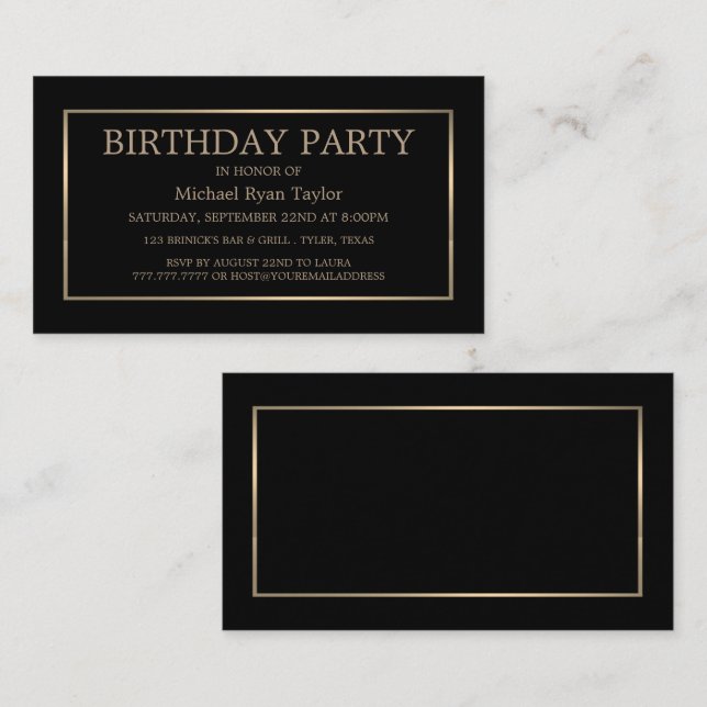 Modern & Sleek, Black/Gold Birthday Party Ticket (Front/Back)