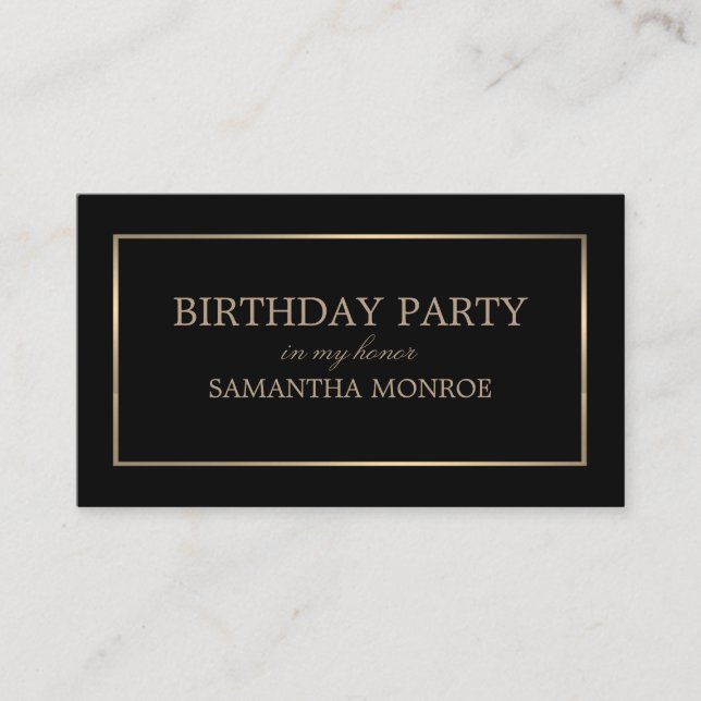 Modern/Sleek, Black & Gold, Birthday Party Ticket Enclosure Card (Front)