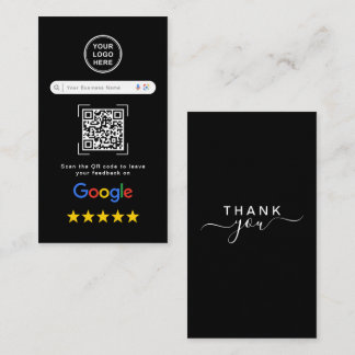 Modern Sleek Black Google Review QR Code Business Card