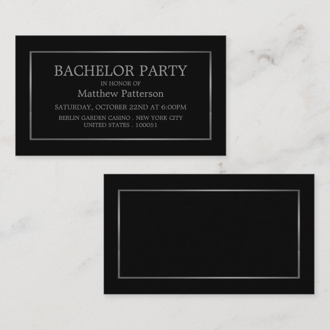 Modern & Sleek, Black/Silver Bachelor Party Ticket (Front/Back)