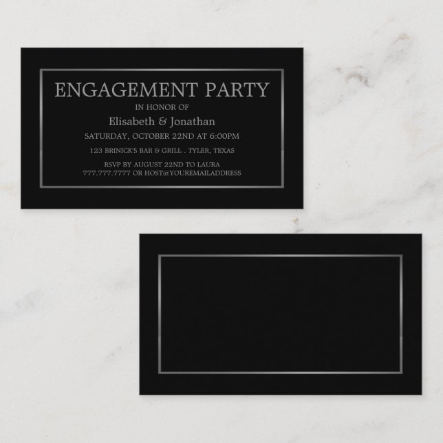 Modern/Sleek Black/Silver Engagement Party Ticket  (Front/Back)