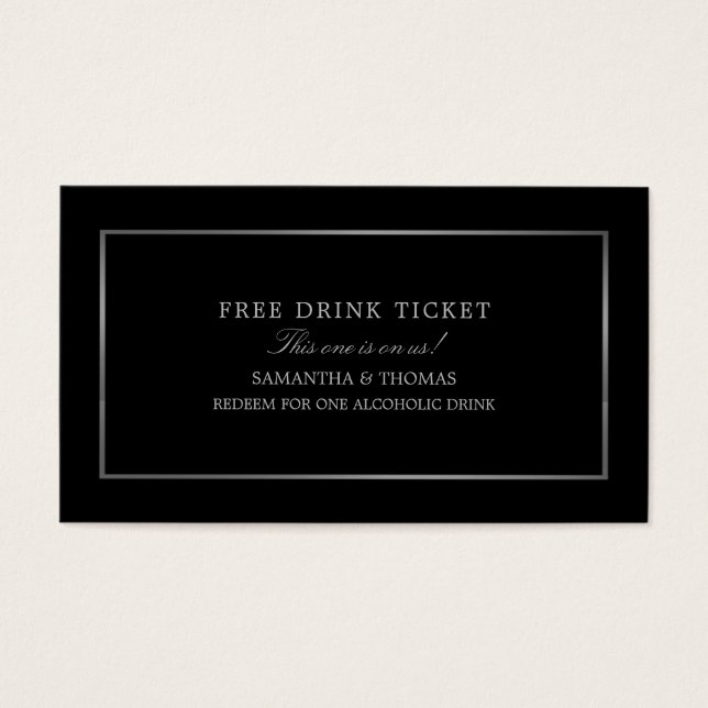 Modern & Sleek, Black & Silver, Free Drink Ticket (Front)