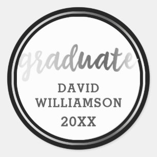 Modern Sleek Black & Silver Graduate Script Classic Round Sticker