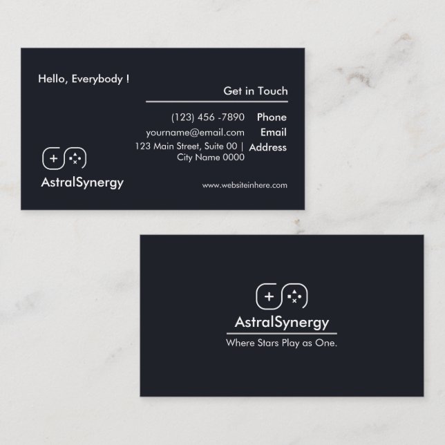 Modern Sleek Dark Clean Minimalist E Sports  Business Card (Front/Back)