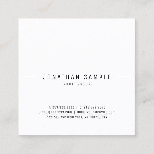 Modern Sleek Design Elegant Template Cool Top Square Business Card (Front)