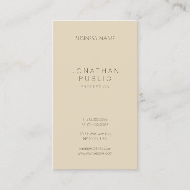 Modern Sleek Elegant Beige Template Sophisticated Business Card (Front)