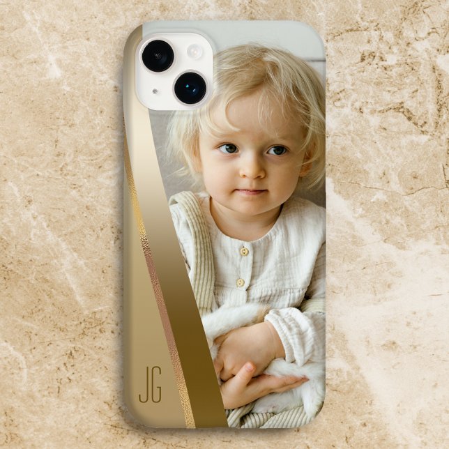 Modern Sleek Gold Band Photo w/Monogram Case-Mate iPhone Case (Creator Uploaded)