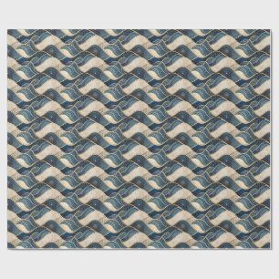 Modern Sleek Gold & Blue Geometric Abstract Waves Wrapping Paper