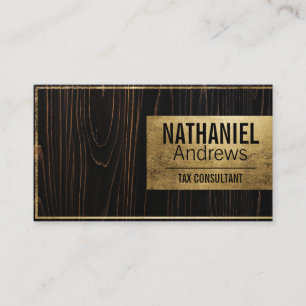 Modern Sleek Gold Border Dark Wood Business Card