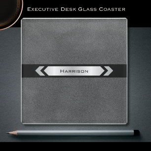 Modern Sleek Grey Executive Desk Glass Coaster