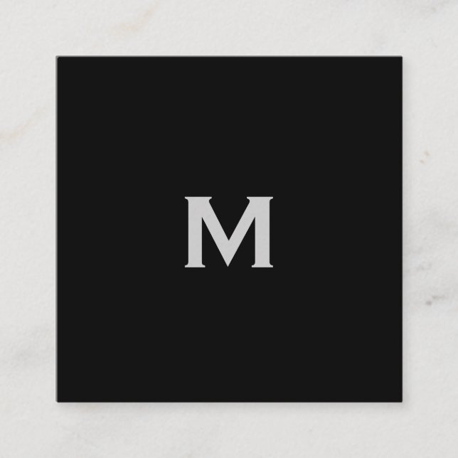 Modern Sleek Lux Monogram on Black Square Business Card (Front)