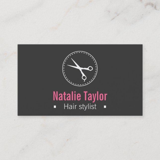 Modern, Sleek, Minimalist, Black, Hair Stylist Business Card (Front)