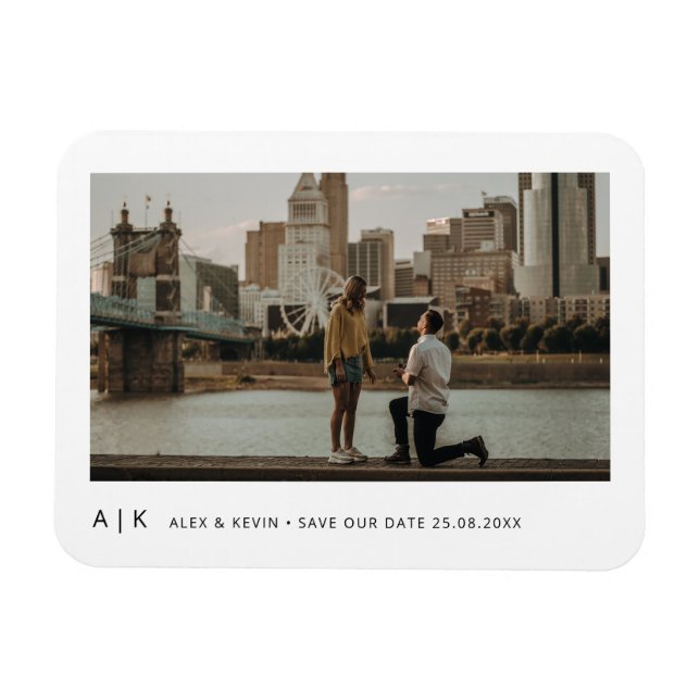Modern Sleek Monogram Stylish Photo Save the Date Magnet (Horizontal)