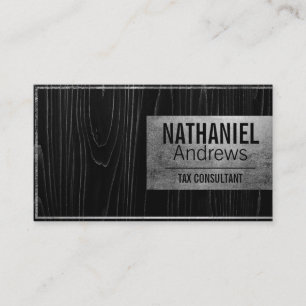 Modern Sleek Silver Border Dark Wood Business Card