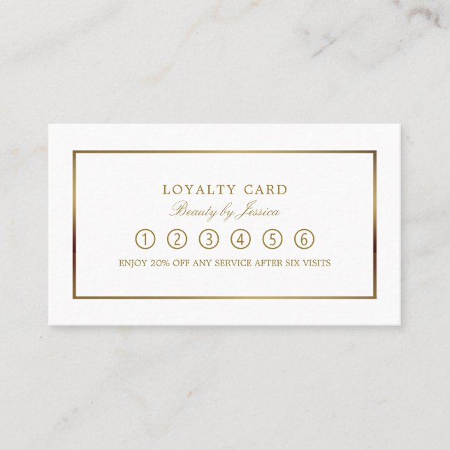 Modern & Sleek, White & Gold, Loyalty Card (Front)