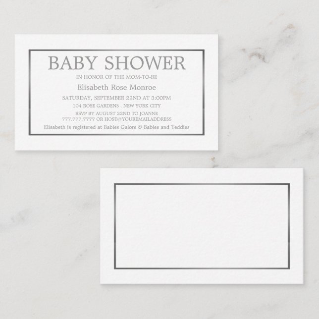 Modern & Sleek, White & Silver Baby Shower Ticket (Front/Back)