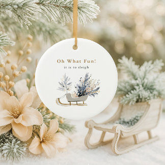 Modern Sleigh Photo Keepsake Christmas Ceramic Tree Decoration