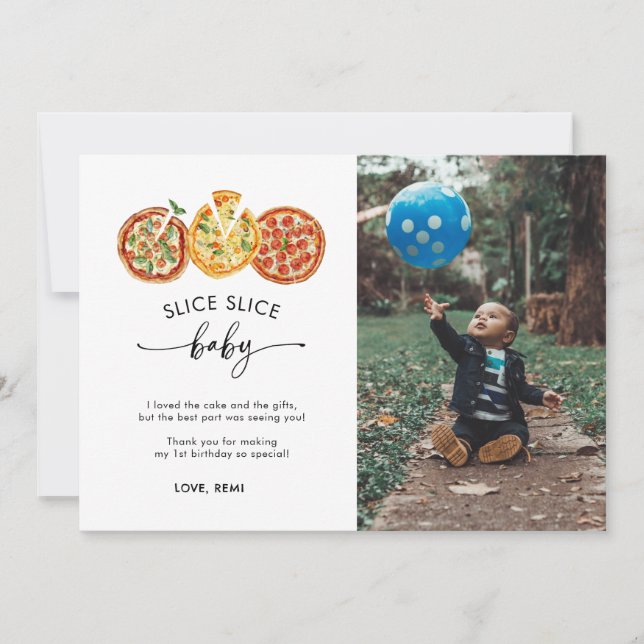 Modern Slice Slice Baby Birthday Thank You Card (Front)
