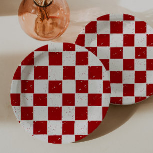 Modern Slice Slice Baby Italian Red Chequered  Paper Plate