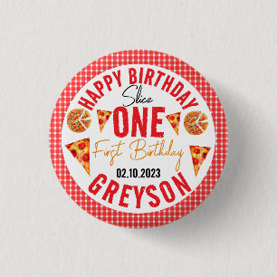 Modern Slice Slice Baby Pizza 1st Birthday 3 Cm Round Badge