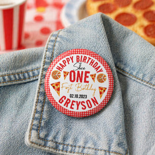 Modern Slice Slice Baby Pizza 1st Birthday 3 Cm Round Badge