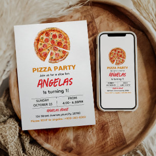 Modern Slice Slice Baby Pizza 1st Birthday Invitation