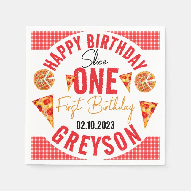 Modern Slice Slice Baby Pizza 1st Birthday Napkin (Front)