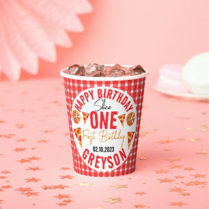 Modern Slice Slice Baby Pizza 1st Birthday Paper Cups