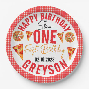 Modern Slice Slice Baby Pizza 1st Birthday Paper Plate