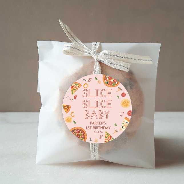 Modern Slice Slice Baby Pizza Party Favours Classic Round Sticker (Creator Uploaded)