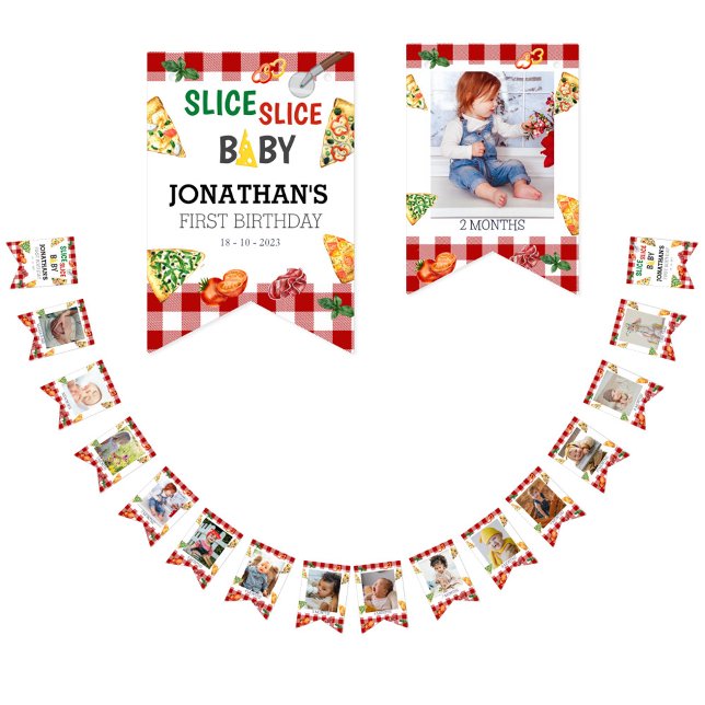 Modern Slice Slice Baby Pizza Photo Milestone Bunting (Creator Uploaded)