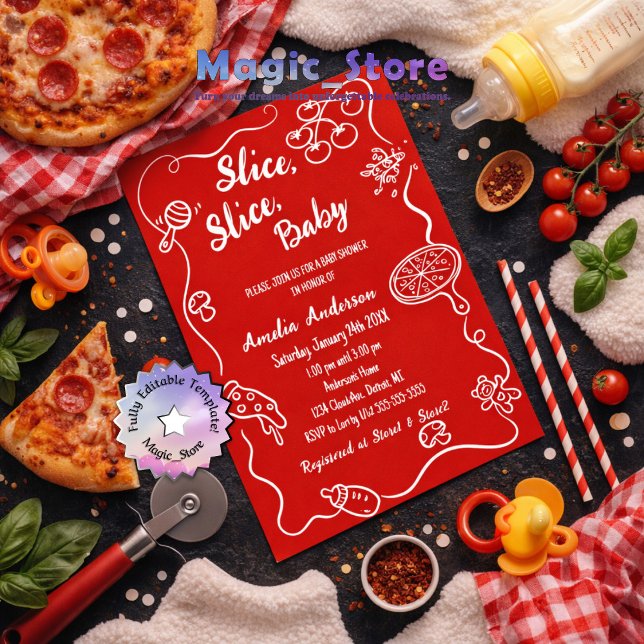 Modern Slice Slice Baby Red Baby Shower Invitation (Creator Uploaded)