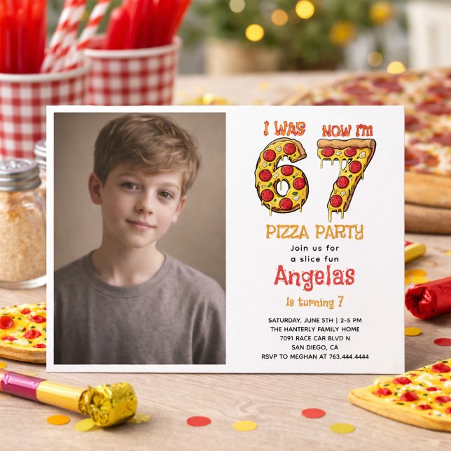 Modern Slice Slice Boy Six Seven Birthday Party Invitation (Modern Slice Slice Boy Six Seven Birthday Party Invitation)