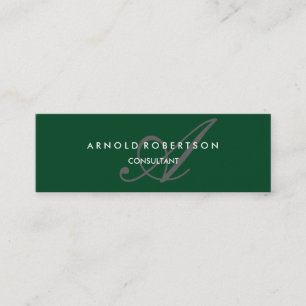 Modern Slim Monogram Trendy Forest Green Grey Mini Business Card
