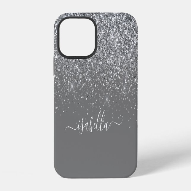 Modern Sliver Glitter Elegant Script Name iPhone Case (Back)