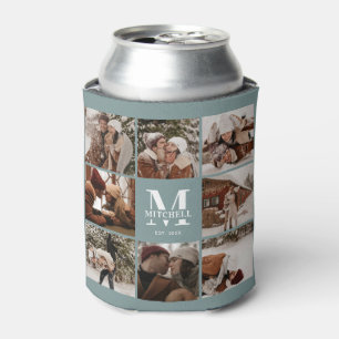 Modern Slmple Sage Green Photo Collage Keepsake Can Cooler