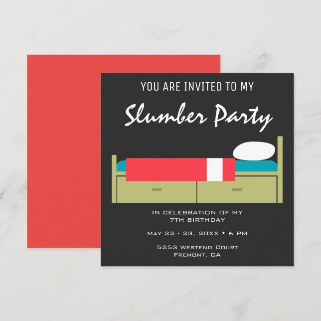 Modern Slumber Party Birthday Invitation (Front/Back)