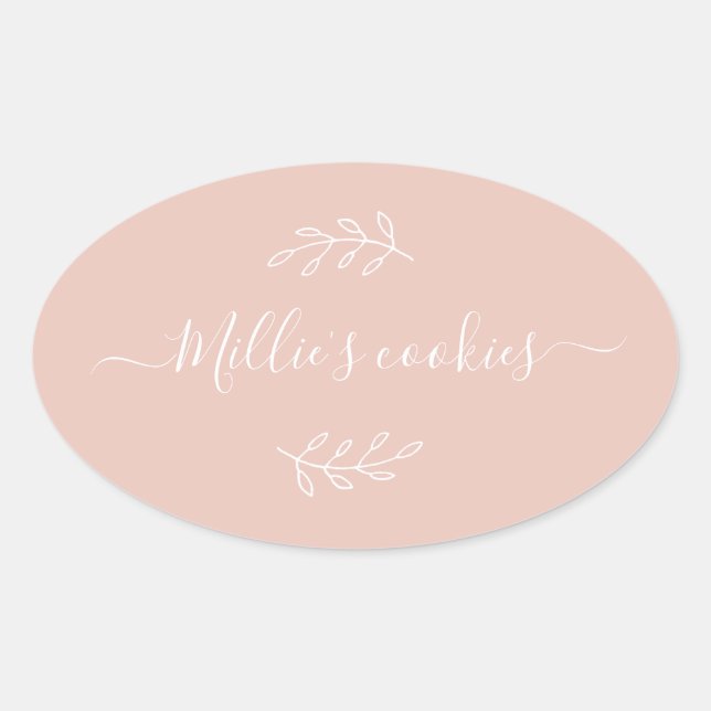 Modern Small Business Script Name Blush Pink Label (Front)