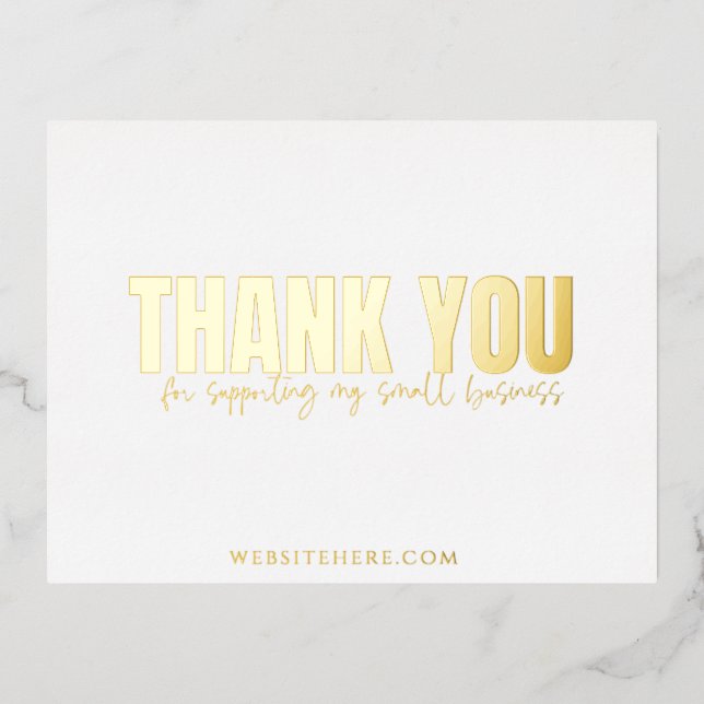 Modern small business thank you card, gold foil invitation postcard (Front)