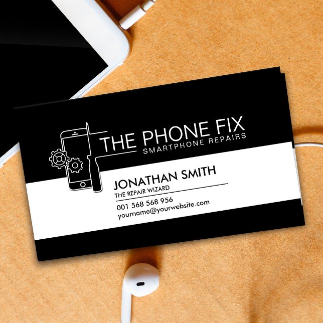 Modern Smartphone Repair Black and white Business Card (Creator Uploaded)