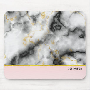 Modern Smoky Gray Marble with Gold Ribbon Mouse Mat