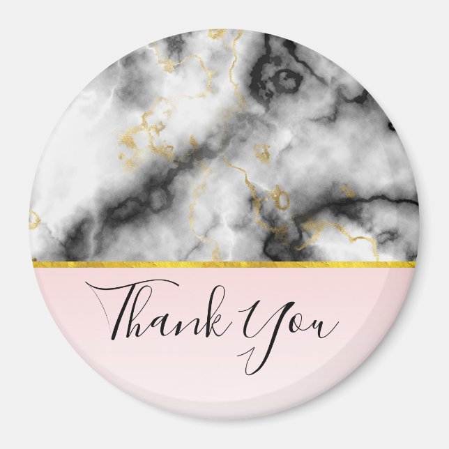 Modern Smoky Gray Marble with Gold Ribbon Thank Yo Magnet (Front)