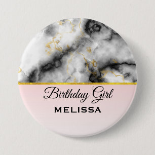 Modern Smoky Grey Marble with Gold Ribbon Birthday 7.5 Cm Round Badge