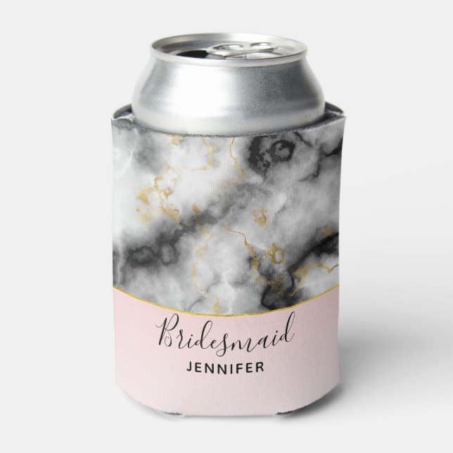 Modern Smoky Grey Marble with Gold Ribbon Can Cooler (Can Front)