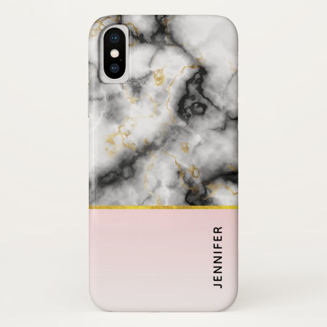 Modern Smoky Grey Marble with Gold Ribbon Case-Mate iPhone Case (Back)