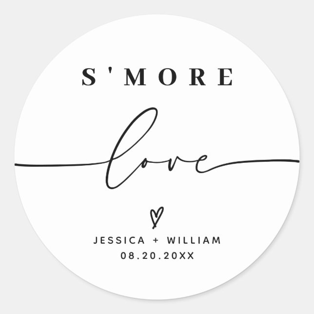 Modern S'mores Wedding Party Favour Kit Classic Ro Round Sticker (Front)