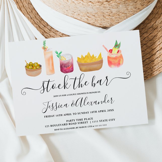 Modern snacks cocktails watercolor couples shower invitation (Creator Uploaded)