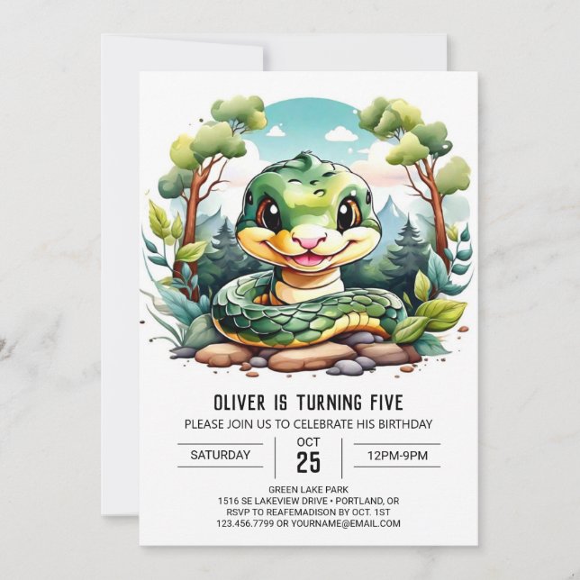Modern Snake Kids Party Birthday Invitation (Front)